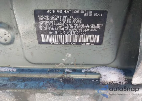 2014 Subaru Impreza 2.0I Premium из США, поврежденный, VIN JF1GPAC6XE8325222